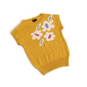 Vintage 1980s Yellow Sweater Blouse with Flowers